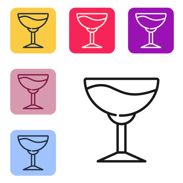 黑线葡萄酒杯图标孤立在白色背景。葡萄酒杯的迹象。设置图标的颜色方形按钮。向量图片 黑线葡萄酒杯图标孤立在白色背景。葡萄酒杯的迹象。设置图标的颜色方形按钮。向量图片下载