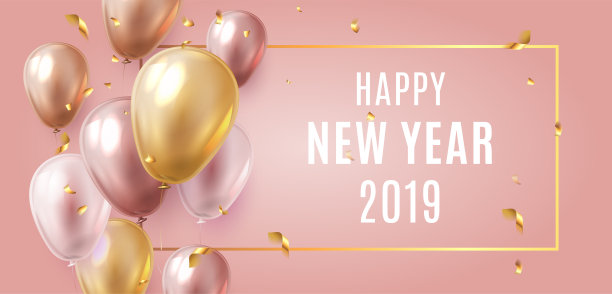 2019年新年快乐!豪华的金色和粉色气球与五彩纸屑在粉红色的背景。3d写实矢量插图。每股收益10图片 2019年新年快乐!豪华的金色和粉色气球与五彩纸屑在粉红色的背景。3d写实矢量插图。每股收益10图片下载