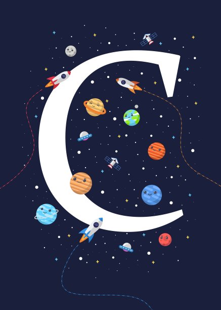 外太空主题的字母C。矢量插图外太空的孩子。图片 外太空主题的字母C。矢量插图外太空的孩子。图片下载