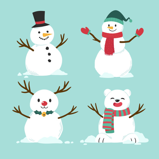 手绘雪人人物集合矢量插图图片 手绘雪人人物集合矢量插图图片下载