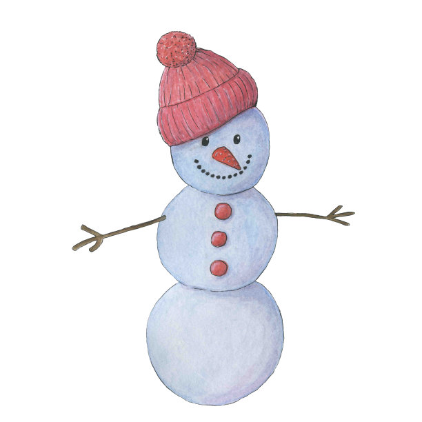 水彩可爱的雪人戴着红色的针织帽。圣诞插图图片 水彩可爱的雪人戴着红色的针织帽。圣诞插图图片下载