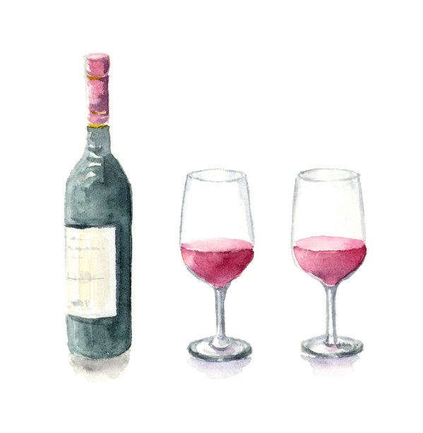 水彩画的酒瓶和酒杯。图片 水彩画的酒瓶和酒杯。图片下载