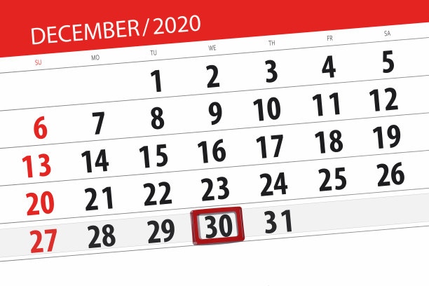 日历计划2020年12月,截止日期,30日,周三图片 日历计划2020年12月,截止日期,30日,周三图片下载