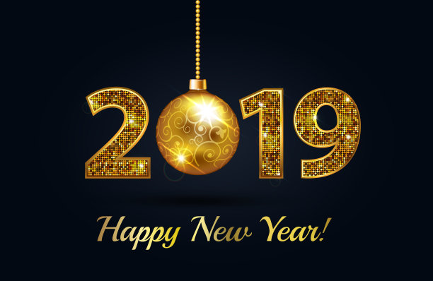 新年快乐2019 -新年闪烁着金色的圣诞球和闪闪发光的背景。矢量冬季节日贺卡设计模板庆祝派对。向量插图图片 新年快乐2019 -新年闪烁着金色的圣诞球和闪闪发光的背景。矢量冬季节日贺卡设计模板庆祝派对。向量插图图片下载