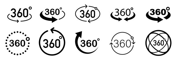 360度视图向量集。带箭头的符号表示360度旋转或全景图。矢量图标符号。矢量插图。图片 360度视图向量集。带箭头的符号表示360度旋转或全景图。矢量图标符号。矢量插图。图片下载