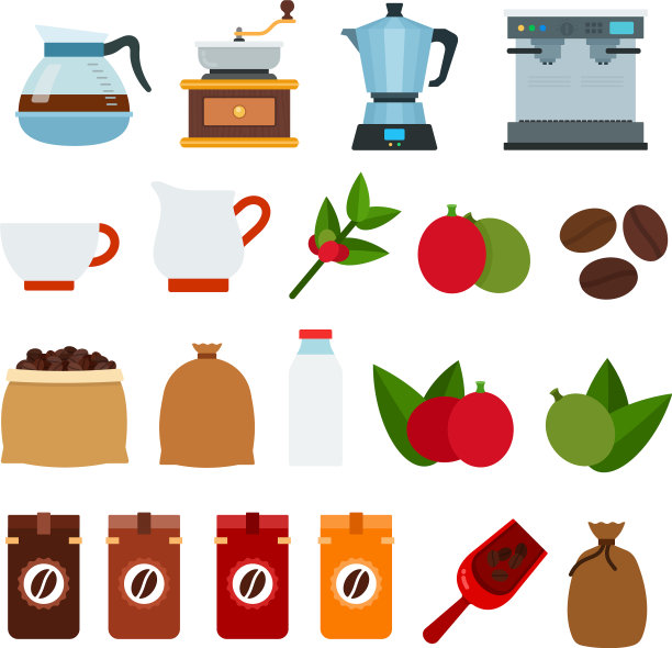 设置咖啡饮料图标平坦图片 设置咖啡饮料图标平坦图片下载