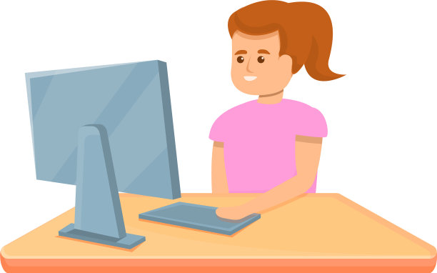 女孩在家编程图标卡通风格图片 女孩在家编程图标卡通风格图片下载