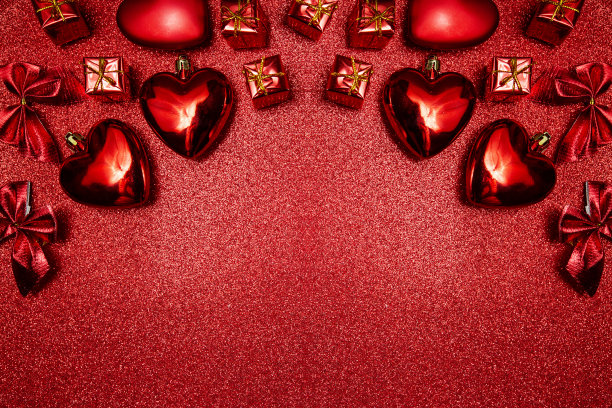 情人节背景,红心和礼物上红色闪亮的背景,俯视图图片 情人节背景,红心和礼物上红色闪亮的背景,俯视图图片下载
