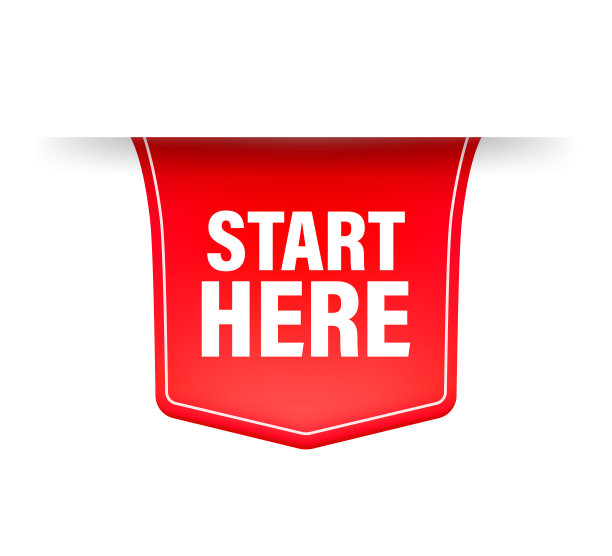 从这里开始,红色丝带在白色背景上的平面风格。矢量插图。图片 从这里开始,红色丝带在白色背景上的平面风格。矢量插图。图片下载