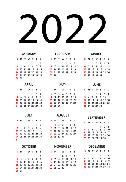 日历2022 -插图。一周从周日开始。日历设定为2022年图片 日历2022 -插图。一周从周日开始。日历设定为2022年图片下载