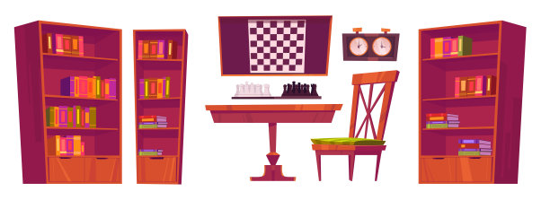 国际象棋俱乐部的家具,棋盘,棋子和时钟图片 国际象棋俱乐部的家具,棋盘,棋子和时钟图片下载