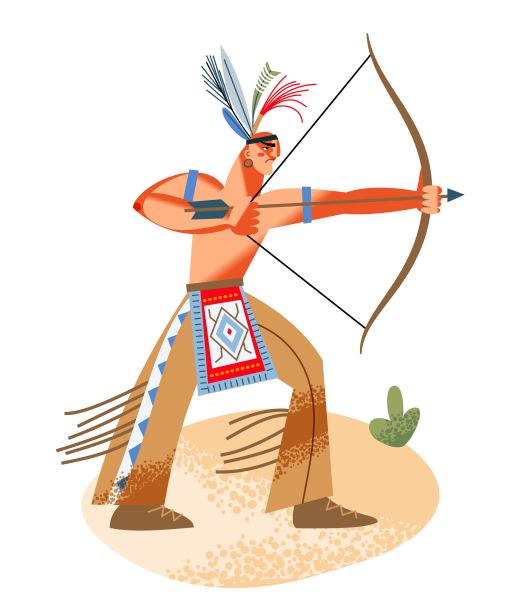 西印第安人,弓箭手。西方人用武器矢量插图。年轻的武装战士站在白色背景上孤立地瞄准图片 西印第安人,弓箭手。西方人用武器矢量插图。年轻的武装战士站在白色背景上孤立地瞄准图片下载