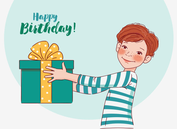 可爱的男孩与礼物。生日快乐矢量插图图片 可爱的男孩与礼物。生日快乐矢量插图图片下载