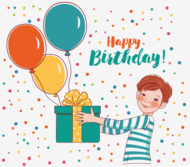 可爱的男孩与礼物。生日快乐矢量插图图片 可爱的男孩与礼物。生日快乐矢量插图图片下载