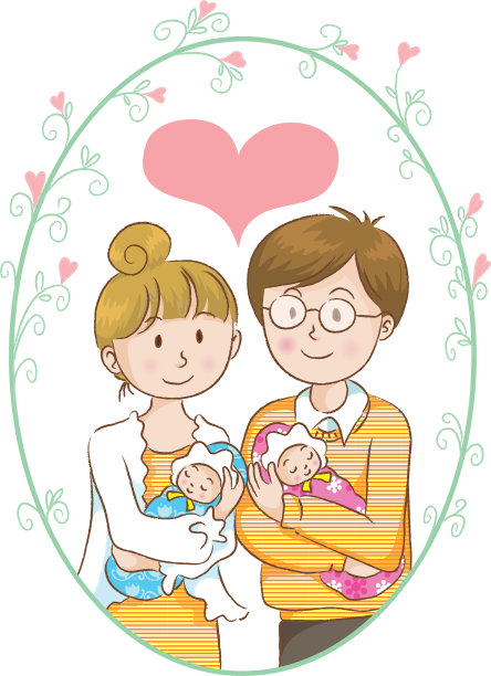 丈夫和妻子怀着新生的双胞胎婴儿图片 丈夫和妻子怀着新生的双胞胎婴儿图片下载
