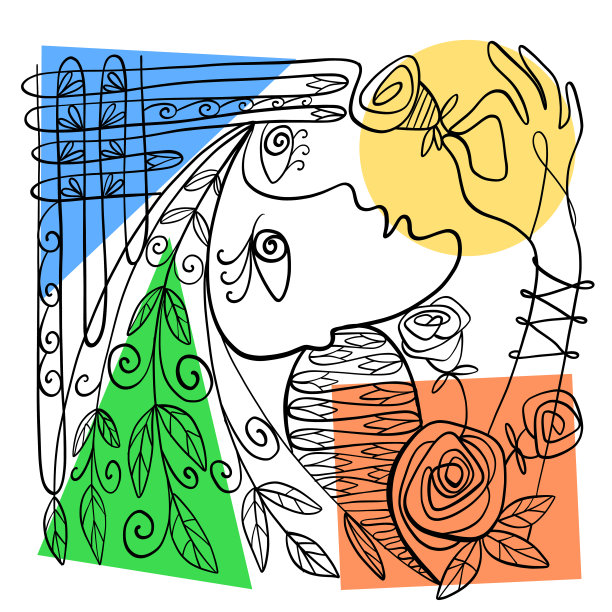 一个女人手拿一朵花的抽象肖像图片 一个女人手拿一朵花的抽象肖像图片下载