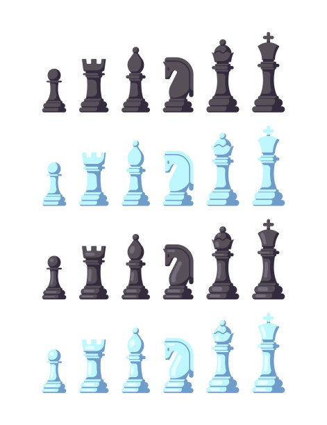 一套平风格的象棋图标在白色的背景。图片 一套平风格的象棋图标在白色的背景。图片下载