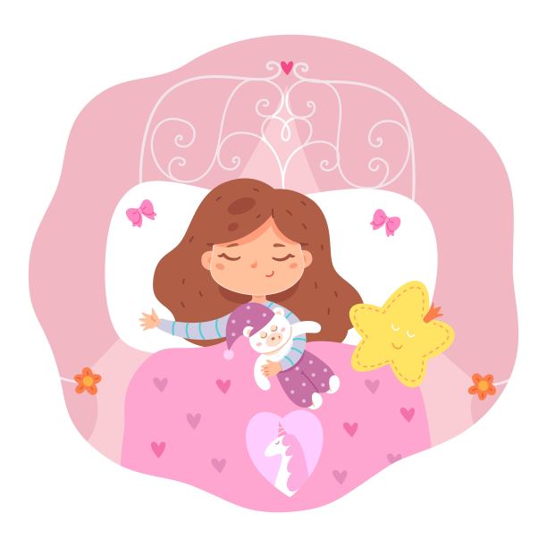 带着玩具的女孩睡在家里的床上。小孩子在卧室室内矢量插图。快乐的孩子躺在枕头上,抱着毯子下面的毛绒熊。房间的室内设计图片 带着玩具的女孩睡在家里的床上。小孩子在卧室室内矢量插图。快乐的孩子躺在枕头上,抱着毯子下面的毛绒熊。房间的室内设计图片下载