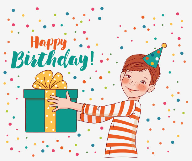 可爱的男孩与礼物。生日快乐矢量插图图片 可爱的男孩与礼物。生日快乐矢量插图图片下载
