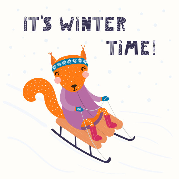 可爱的松鼠在冬天拉雪橇图片 可爱的松鼠在冬天拉雪橇图片下载