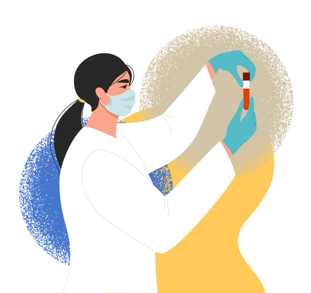 医学研究,科学概念。手持装有血样或液体的玻璃试管进行分析的女医生或护士。戴着面罩和手套的女人。图片 医学研究,科学概念。手持装有血样或液体的玻璃试管进行分析的女医生或护士。戴着面罩和手套的女人。图片下载
