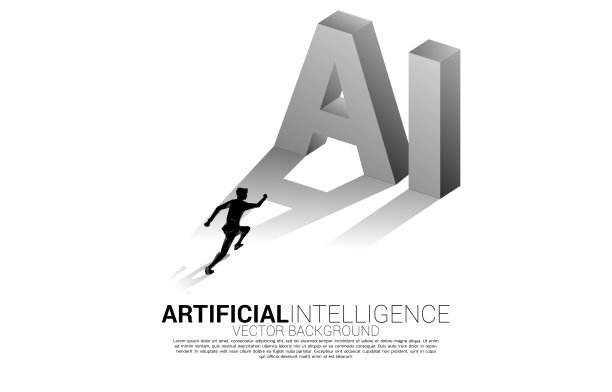 剪影的商人站在AI文本3D。图片 剪影的商人站在AI文本3D。图片下载