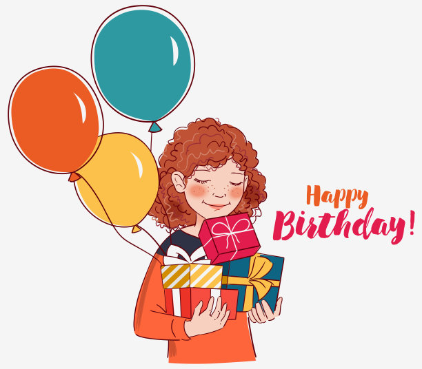 带礼物的可爱女孩。生日快乐矢量插图图片 带礼物的可爱女孩。生日快乐矢量插图图片下载