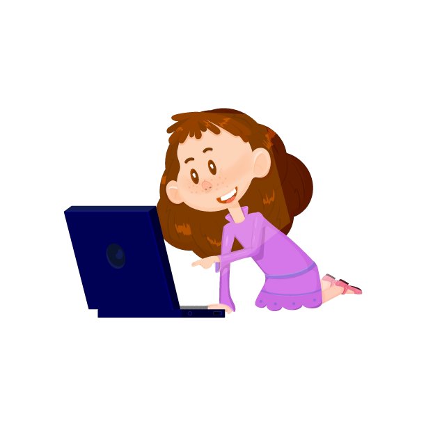 可爱的女孩角色看着笔记本电脑。图片 可爱的女孩角色看着笔记本电脑。图片下载