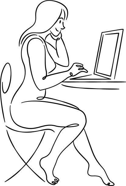 一个留着长发的年轻女孩在笔记本电脑前工作图片 一个留着长发的年轻女孩在笔记本电脑前工作图片下载