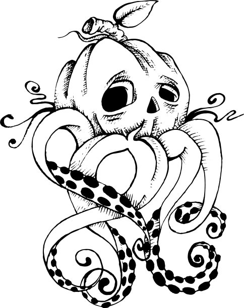 卡通万圣节南瓜与触手素描图片 卡通万圣节南瓜与触手素描图片下载
