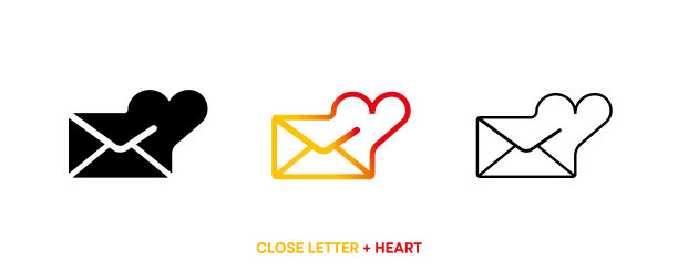 心的图标线与关闭的字母。颜色,轮廓和线条集。图片 心的图标线与关闭的字母。颜色,轮廓和线条集。图片下载