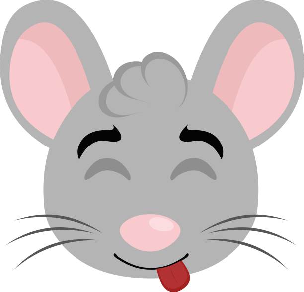 矢量emoticon插图卡通的老鼠的头与快乐的表达与它的眼睛闭上和伸出它的舌头图片 矢量emoticon插图卡通的老鼠的头与快乐的表达与它的眼睛闭上和伸出它的舌头图片下载