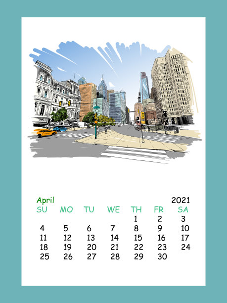 日历表2021年4月费城图片 日历表2021年4月费城图片下载