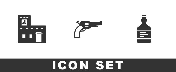 设置墨西哥房子,左轮手枪和龙舌兰酒瓶图标。向量图片 设置墨西哥房子,左轮手枪和龙舌兰酒瓶图标。向量图片下载