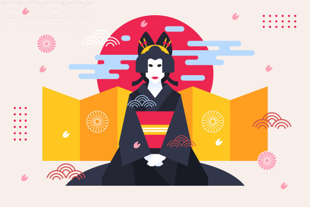 艺伎女子几何背景日式风格图片 艺伎女子几何背景日式风格图片下载