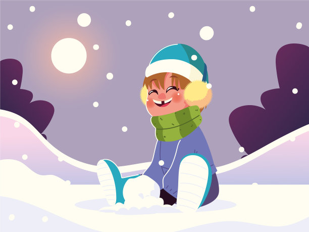 快乐的男孩穿着暖和的衣服坐在雪地里图片 快乐的男孩穿着暖和的衣服坐在雪地里图片下载
