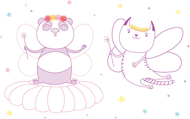可爱的熊猫和猫花仙子图片 可爱的熊猫和猫花仙子图片下载