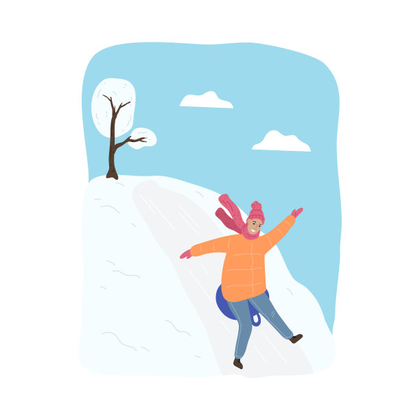 快乐的孩子穿着温暖的衣服在雪地里滑下来图片 快乐的孩子穿着温暖的衣服在雪地里滑下来图片下载