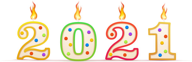 2021年的数字形状的生日蜡烛与火图片 2021年的数字形状的生日蜡烛与火图片下载