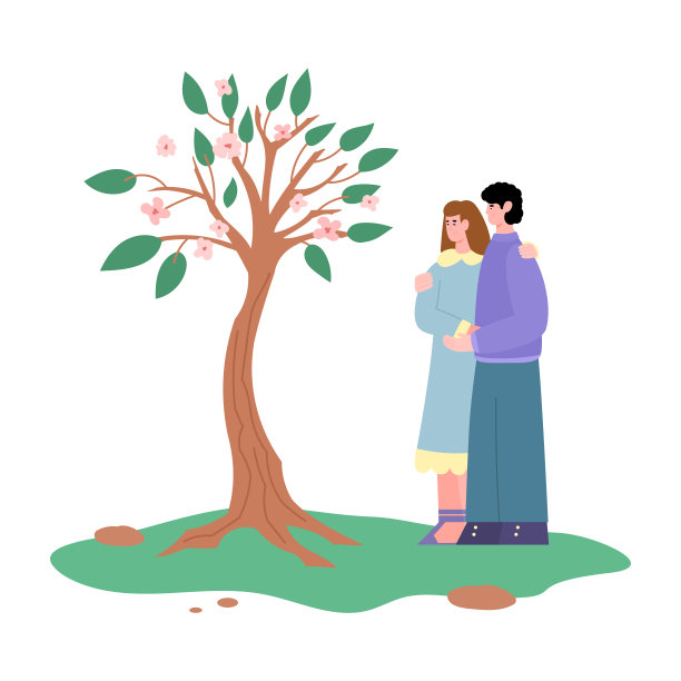 年轻幸福的夫妇在花园或公园种植和照顾一棵树矢量插图图片 年轻幸福的夫妇在花园或公园种植和照顾一棵树矢量插图图片下载
