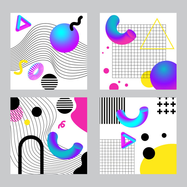 充满活力的三维几何和线条抽象拼贴图片 充满活力的三维几何和线条抽象拼贴图片下载