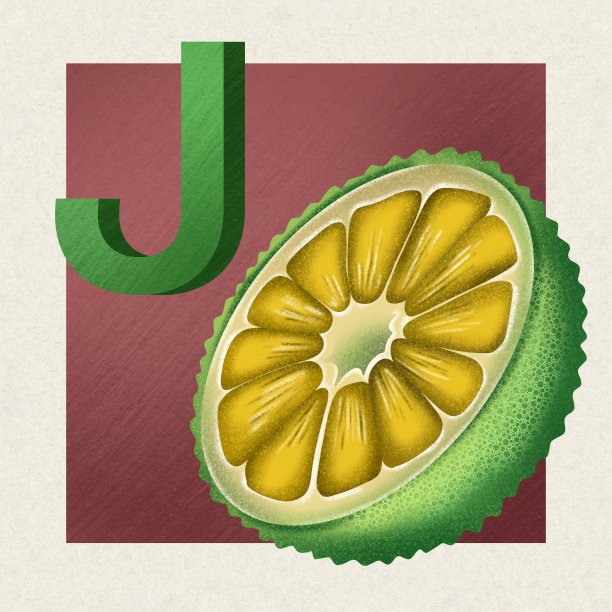 手绘纹理可爱的水果字母J字母与菠萝蜜插图。用于印刷、织物、卡片、海报、学校、幼儿园、儿童教育、儿童书籍、宣传册图片 手绘纹理可爱的水果字母J字母与菠萝蜜插图。用于印刷、织物、卡片、海报、学校、幼儿园、儿童教育、儿童书籍、宣传册图片下载