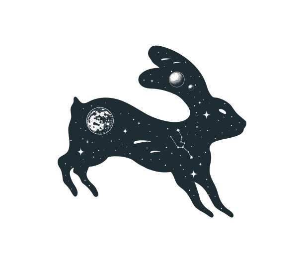 手绘矢量孤立插图的天兔。神秘兔子与星星,星座,月亮和行星。图片 手绘矢量孤立插图的天兔。神秘兔子与星星,星座,月亮和行星。图片下载