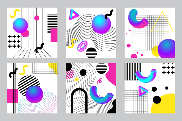 充满活力的三维几何和线条抽象拼贴图片 充满活力的三维几何和线条抽象拼贴图片下载