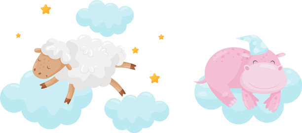 毛茸茸的绵羊和河马睡在柔软的云上图片 毛茸茸的绵羊和河马睡在柔软的云上图片下载