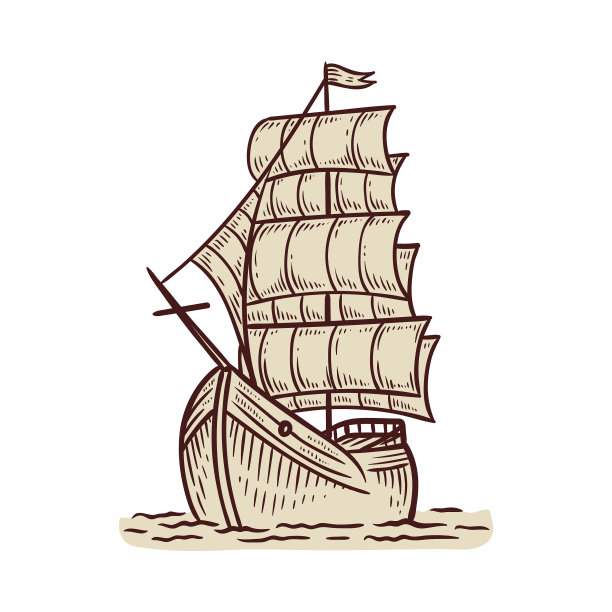 古旧的海帆船一幅素描孤立图片 古旧的海帆船一幅素描孤立图片下载