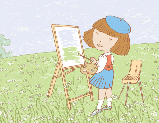 一个小女孩画家在户外作画图片 一个小女孩画家在户外作画图片下载