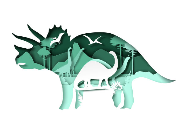 剪纸恐龙剪影和自然景观图片 剪纸恐龙剪影和自然景观图片下载