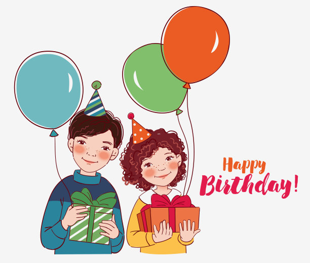 带着礼物微笑的孩子。生日快乐矢量插图图片 带着礼物微笑的孩子。生日快乐矢量插图图片下载