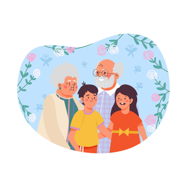 爷爷奶奶和孙子孙女们在花的背景下图片 爷爷奶奶和孙子孙女们在花的背景下图片下载